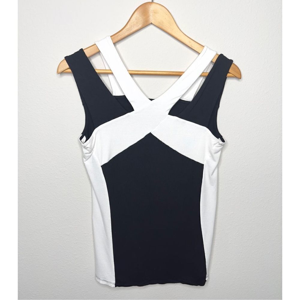 INC International Concepts Womens Black White Criss Cross Top Tank Blouse Small